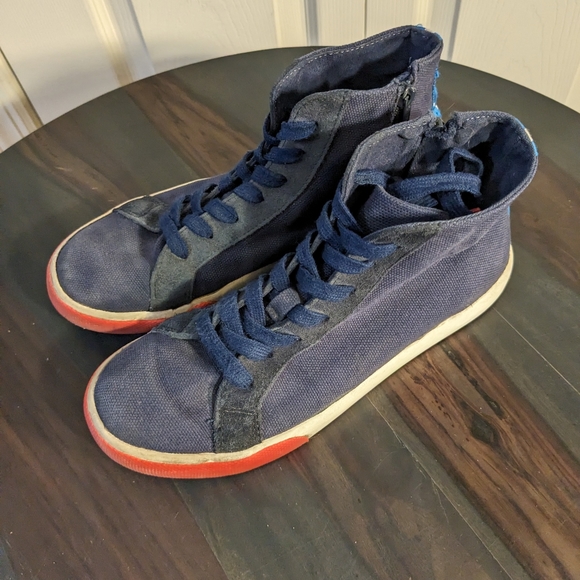 Mini Boden Canvas Suede High Top Sneakers Blue Neon Details Euro 37 US 5 - Picture 6 of 15